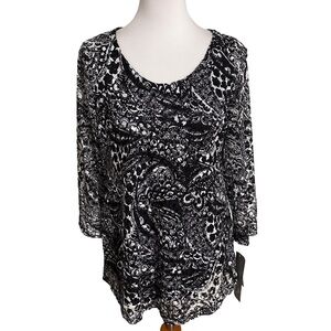 JM Collection Black and White Lace Pattern Blouse Tank Top